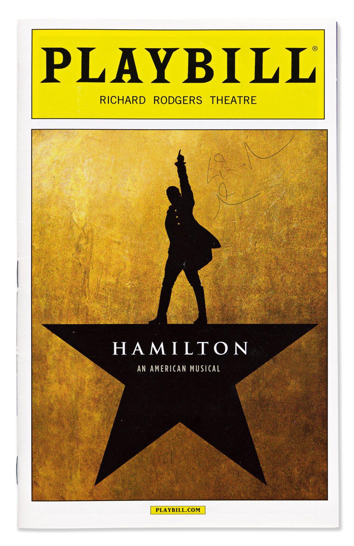 MIRANDA, LIN-MANUEL. Complete Playbill for the Broadway production of Hamilton: An American Musical Signed, Lin-Manuel, on the front